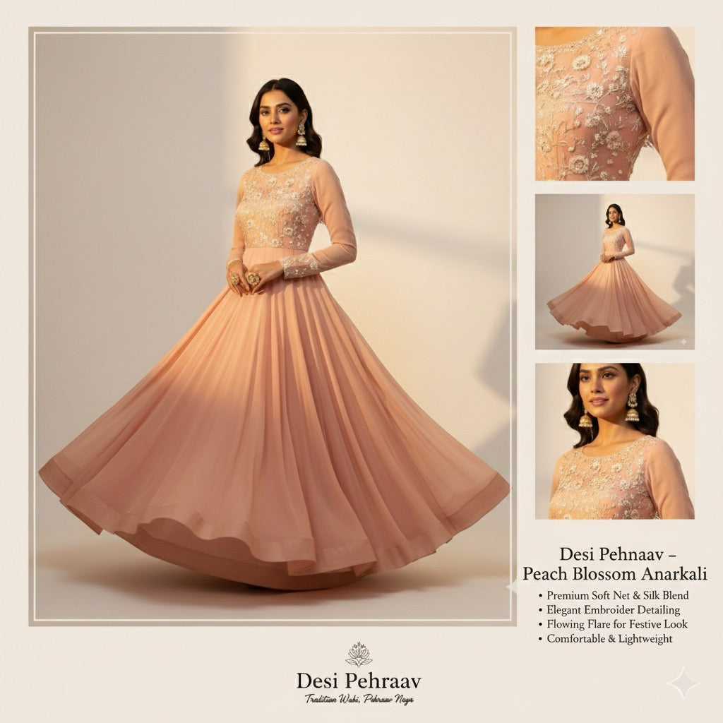 Desi Pehnaav - Peach Blossom Anarkali Gown