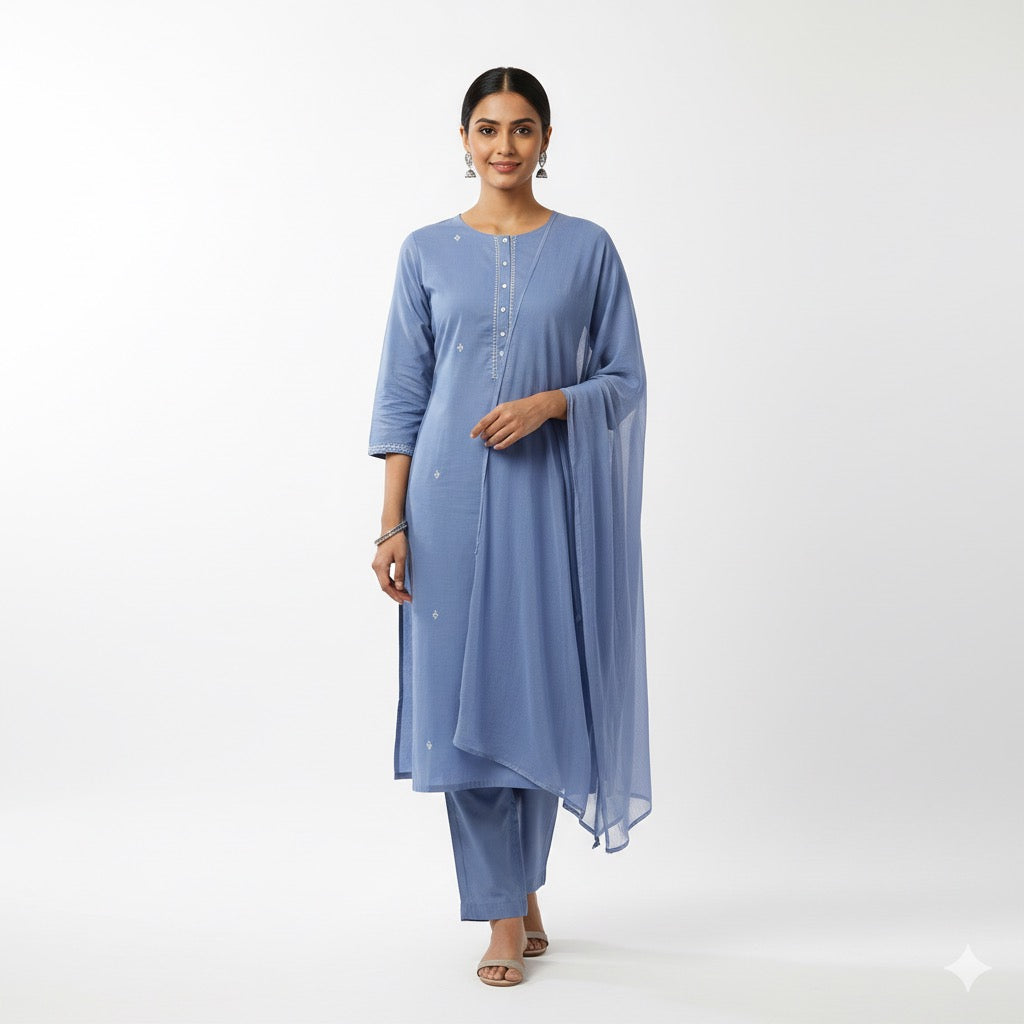 Desi Pehraav - Dusty Blue Classic Kurta Set